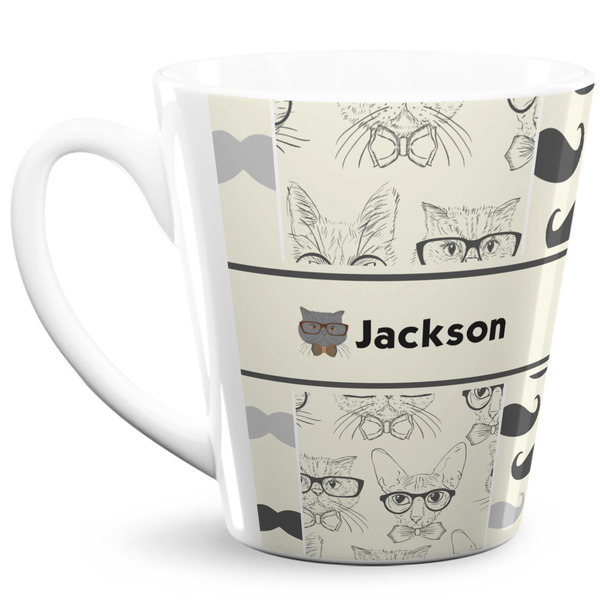 Custom Hipster Cats & Mustache 12 Oz Latte Mug (Personalized)