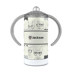 Hipster Cats & Mustache 12 oz Stainless Steel Sippy Cup (Personalized)