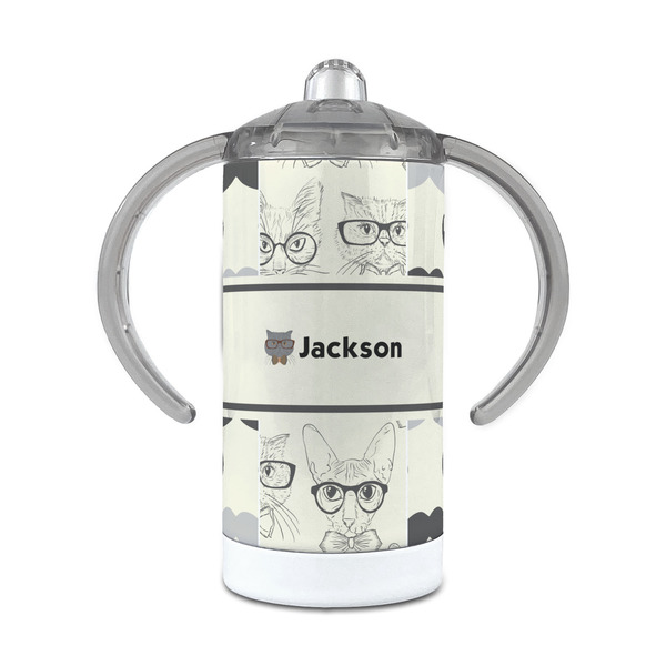 Custom Hipster Cats & Mustache 12 oz Stainless Steel Sippy Cup (Personalized)