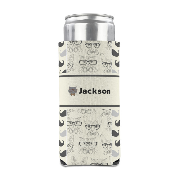 Hipster Cats & Mustache 12oz Tall Can Sleeve - FRONT (on can)