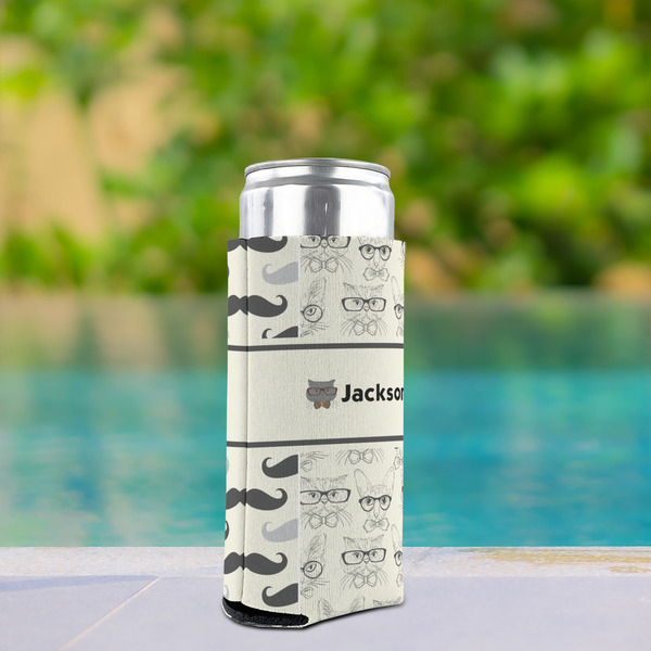 Hipster Cats & Mustache Can Cooler - Tall 12oz - In Context