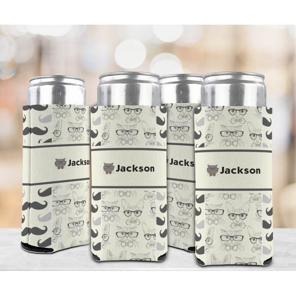 Hipster Cats & Mustache 12oz Tall Can Sleeve - Set of 4 - LIFESTYLE