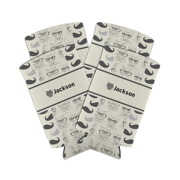 Custom Hipster Cats & Mustache Can Cooler (tall 12 oz) - Set of 4 (Personalized)