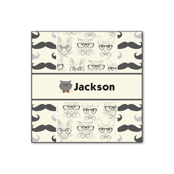 Custom Hipster Cats & Mustache Wood Print - 12x12 (Personalized)