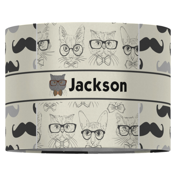 Hipster Cats & Mustache 16" Drum Lampshade - FRONT (Fabric)