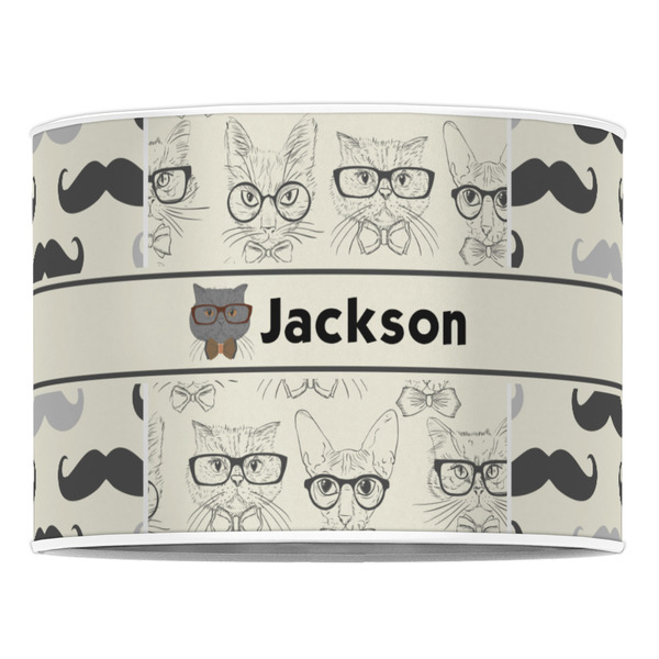 Hipster Cats & Mustache 16" Drum Lampshade - FRONT (Poly Film)