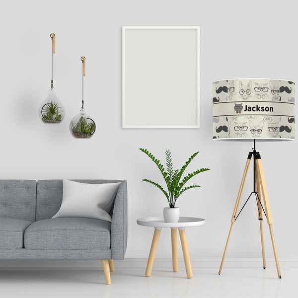 Hipster Cats & Mustache 16" Drum Lampshade - LIFESTYLE