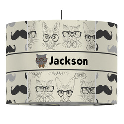 Hipster Cats & Mustache 16" Drum Pendant Lamp - Fabric (Personalized)