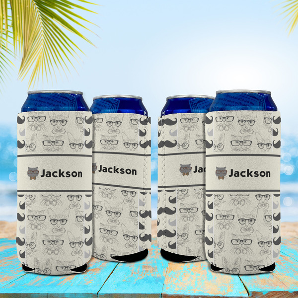 Hipster Cats & Mustache 16oz Can Sleeve - Set of 4 - LIFESTYLE