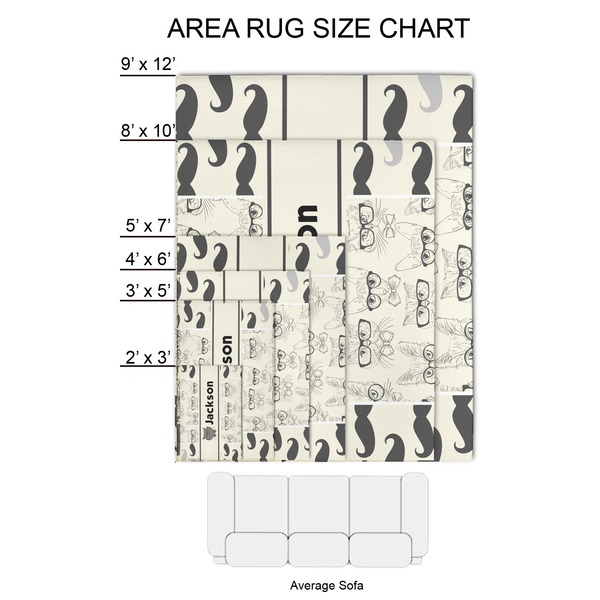 Hipster Cats & Mustache 2'x3' Indoor Area Rugs - Size Chart