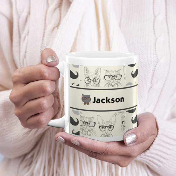 Hipster Cats & Mustache 20oz Coffee Mug - LIFESTYLE