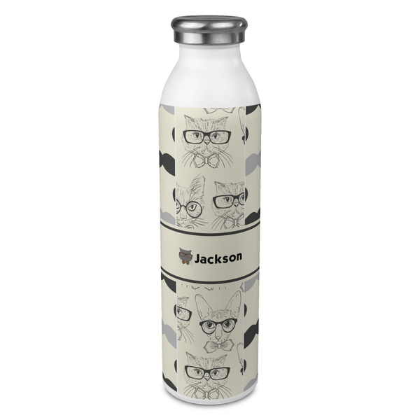 Custom Hipster Cats & Mustache 20oz Stainless Steel Water Bottle - Full Print (Personalized)
