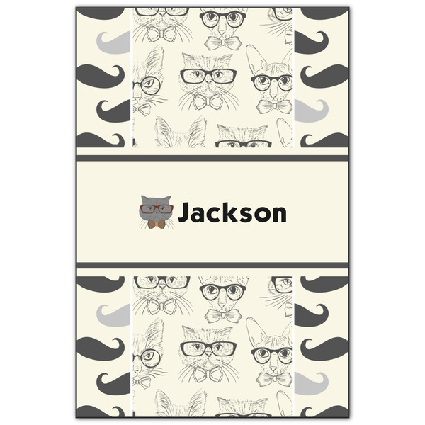 Custom Hipster Cats & Mustache Wood Print - 20x30 (Personalized)