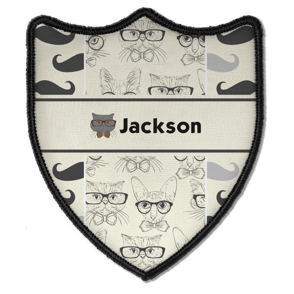Custom Hipster Cats & Mustache Iron On Shield Patch B w/ Name or Text