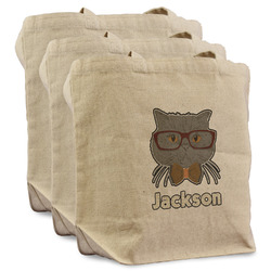 Hipster Cats & Mustache Reusable Cotton Grocery Bags - Set of 3 (Personalized)