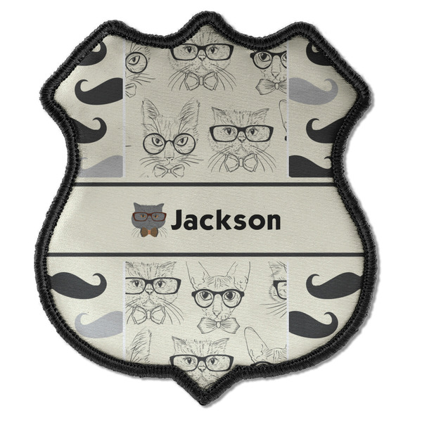 Custom Hipster Cats & Mustache Iron On Shield Patch C w/ Name or Text