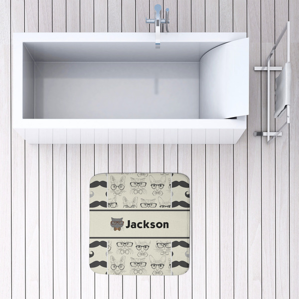 Hipster Cats & Mustache 48x48 Foam Memory Mat - LIFESTYLE