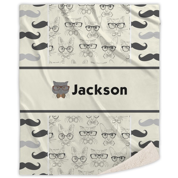 Custom Hipster Cats & Mustache Sherpa Throw Blanket (Personalized)