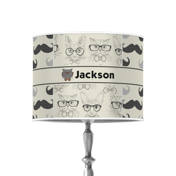 Hipster Cats & Mustache 8" Drum Lampshade - ON STAND (Poly Film)