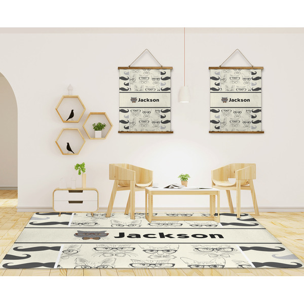 Hipster Cats & Mustache 8'x10' Indoor Area Rugs - IN CONTEXT