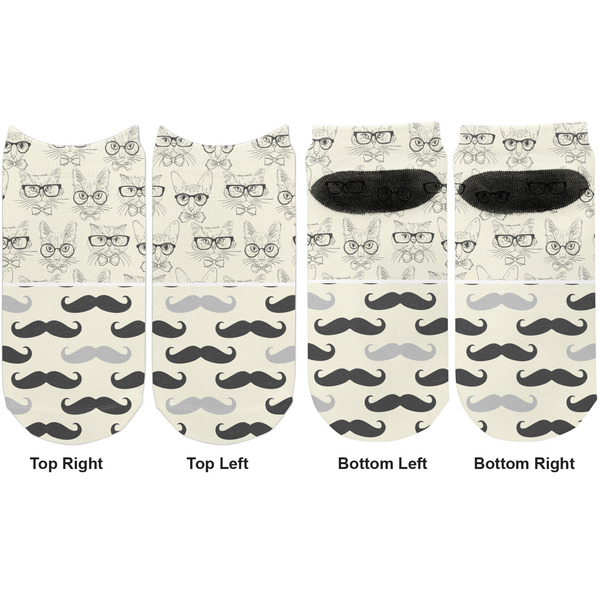 Hipster Cats & Mustache Adult Ankle Socks - Double Pair - Front and Back - Apvl