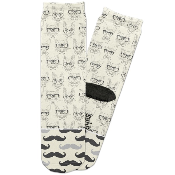 Custom Hipster Cats & Mustache Adult Crew Socks
