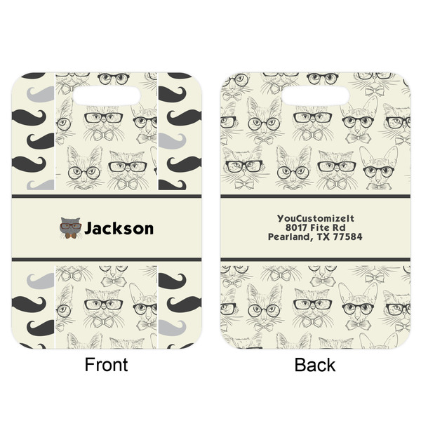 Hipster Cats & Mustache Aluminum Luggage Tag (Front + Back)