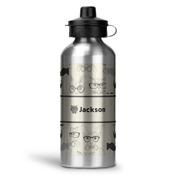 Custom Hipster Cats & Mustache Water Bottle - Aluminum - 20 oz (Personalized)