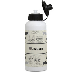 Hipster Cats & Mustache Water Bottles - Aluminum - 20 oz - White (Personalized)