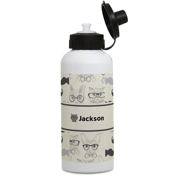 Custom Hipster Cats & Mustache Water Bottles - Aluminum - 20 oz - White (Personalized)