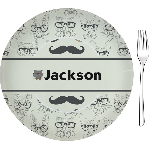 Custom Hipster Cats & Mustache 8" Glass Appetizer / Dessert Plates - Single or Set (Personalized)