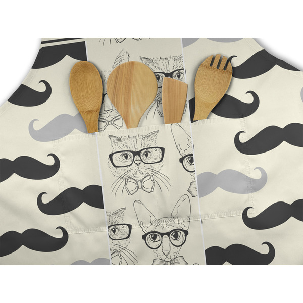 Hipster Cats & Mustache Apron - Pocket Detail with Props