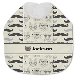 Hipster Cats & Mustache Jersey Knit Baby Bib w/ Name or Text