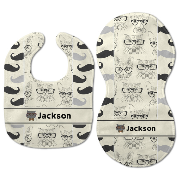 Hipster Cats & Mustache Baby Bib & Burp Set - Approval (new bib & burp)