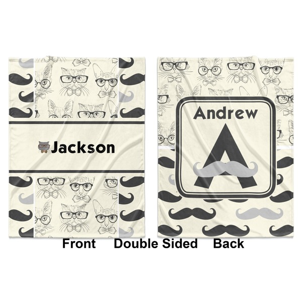 Hipster Cats & Mustache Baby Blanket (Double Sided - Printed Front and Back)