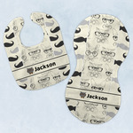 Hipster Cats & Mustache Baby Bib & Burp Set w/ Name or Text