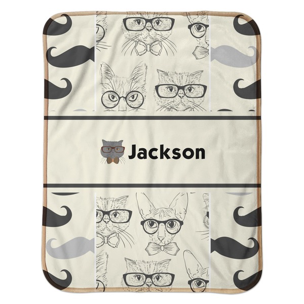 Hipster Cats & Mustache Baby Sherpa Blanket - Flat