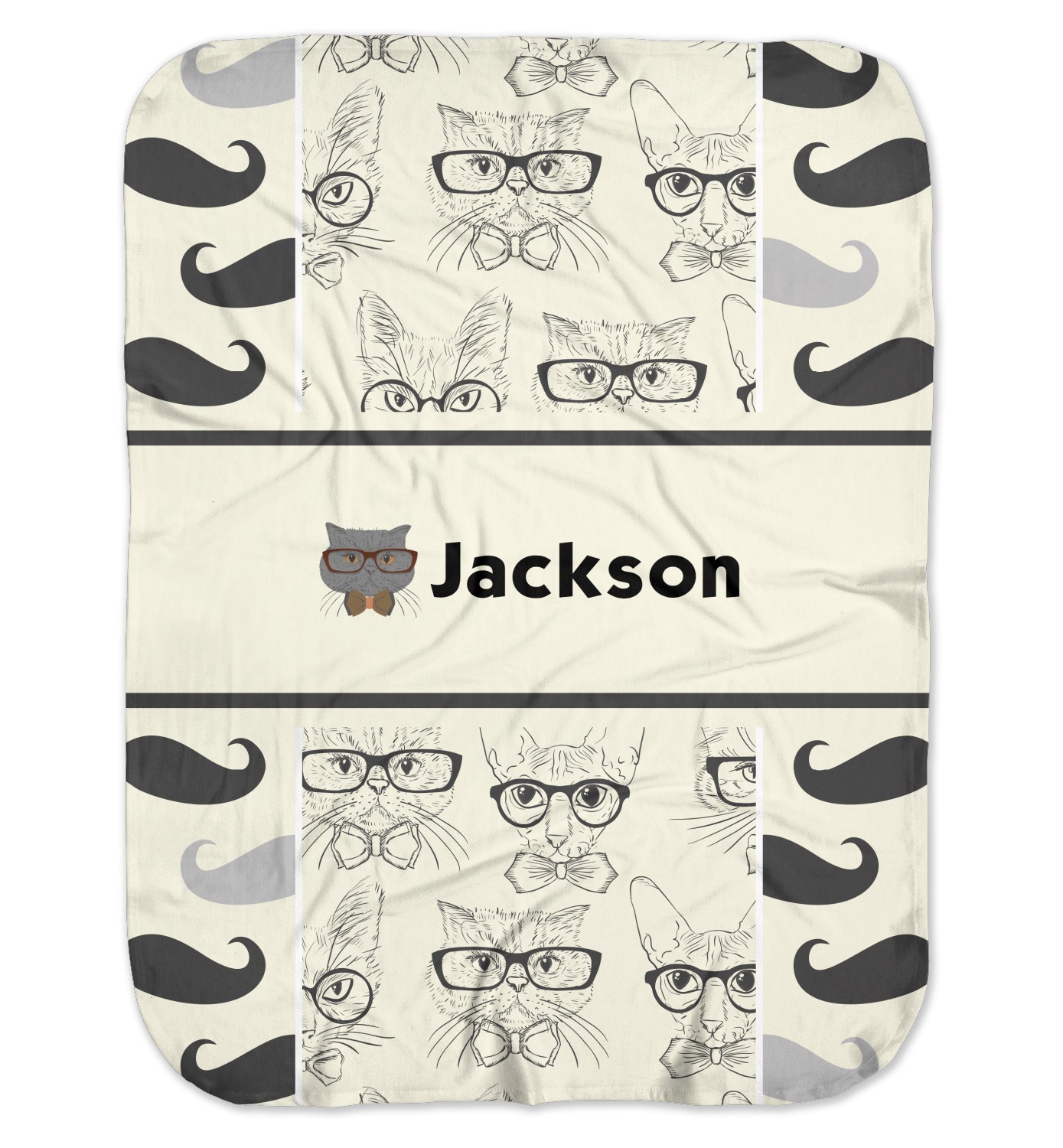 Custom Hipster Cats & Mustache Baby Swaddling Blanket (Personalized
