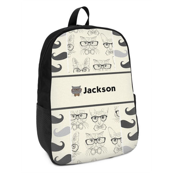 Custom Hipster Cats & Mustache Kids Backpack (Personalized)