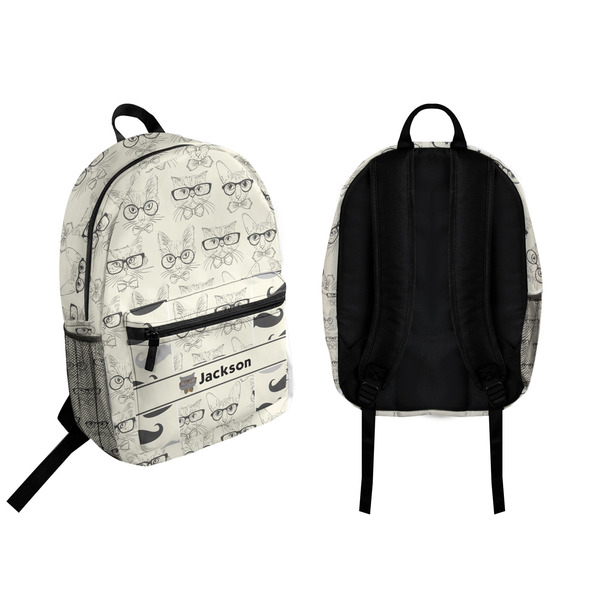 Hipster Cats & Mustache Backpack front and back - Apvl