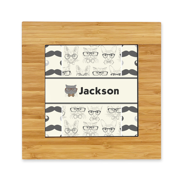 Custom Hipster Cats & Mustache Bamboo Trivet with Ceramic Tile Insert (Personalized)