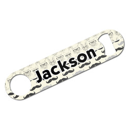 Hipster Cats & Mustache Bar Bottle Opener - White w/ Name or Text
