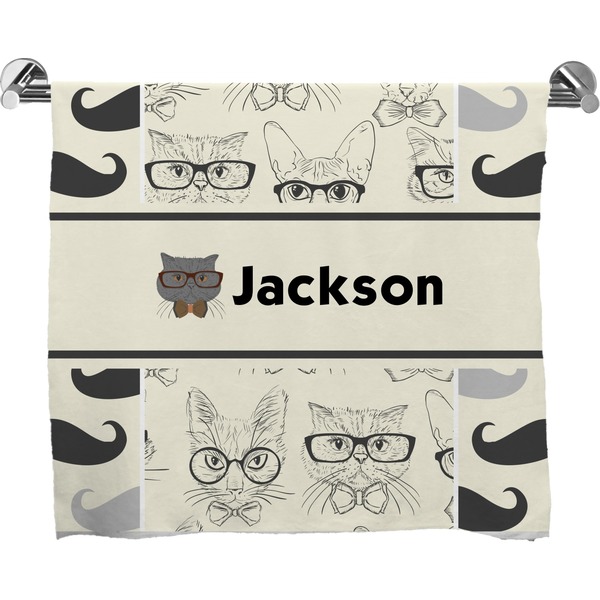 Custom Hipster Cats & Mustache Bath Towel (Personalized)