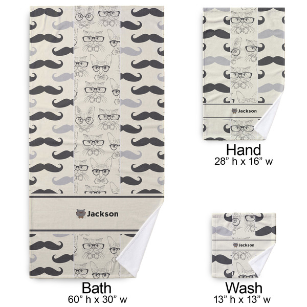 Hipster Cats & Mustache Bath Towel Sets - 3-piece - Approval