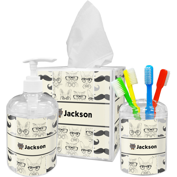 Hipster Cats & Mustache Bathroom Accessories Set (Personalized)