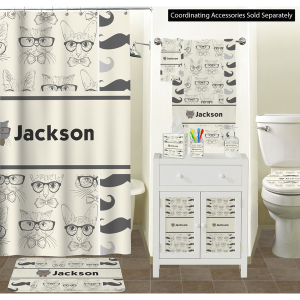 Hipster Cats & Mustache Bathroom Scene