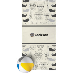 Hipster Cats & Mustache Beach Towel (Personalized)