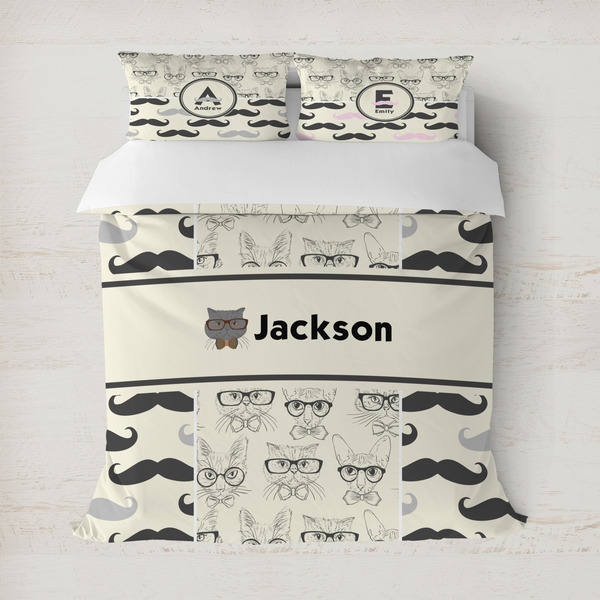 Custom Hipster Cats & Mustache Duvet Cover (Personalized)