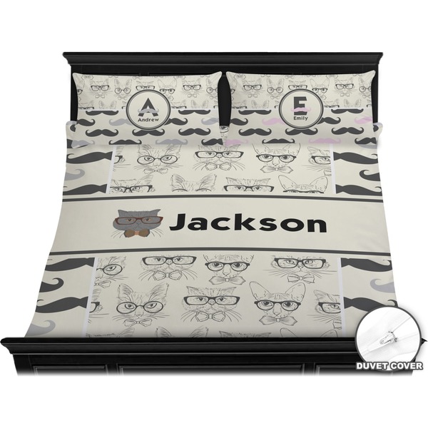 Hipster Cats & Mustache Bedding Set (King) - Duvet
