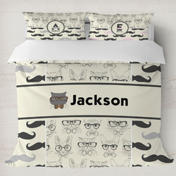 Hipster Cats & Mustache Duvet Cover Set - King (Personalized)